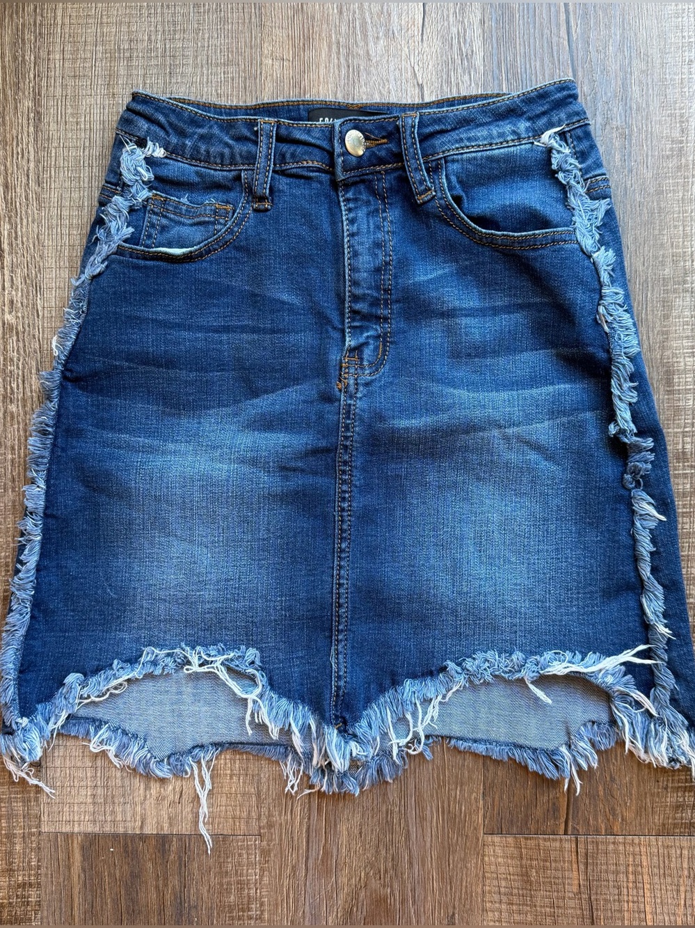 Fashion Nova Dark Blue Frayed Denim Mini Skirt